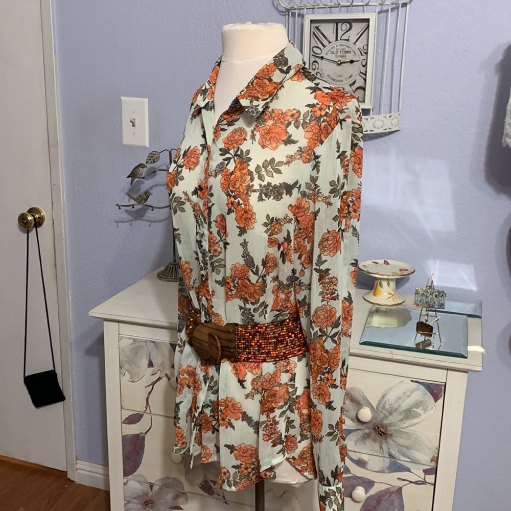 Given as GiftbSemi Sheer Shirt Tail Blouse - Picture 7 of 7